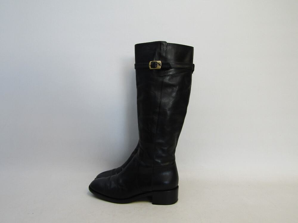 Fendi Size 38.5 EUR Black Leather Zip Buckle Fashion Knee High Boots